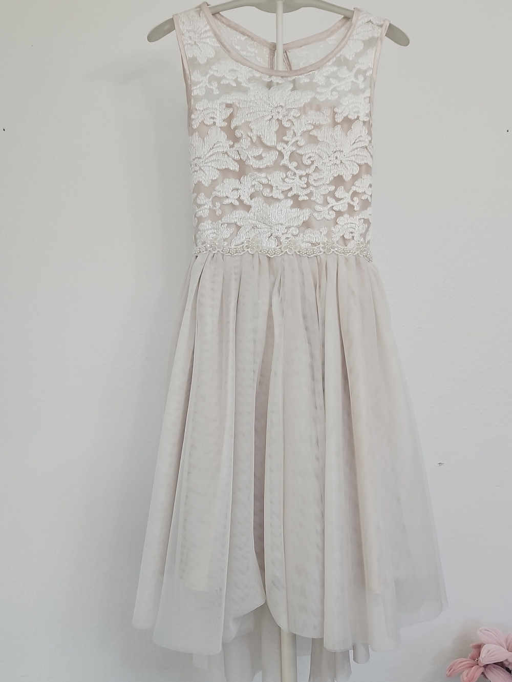 Rare Editions Ivory Lace Bodice Chiffon Dress